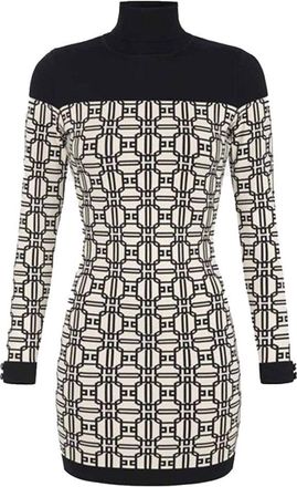 Elisabetta Franchi Form-Fitting White Dress With Geometric Pattern