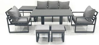 Fimous Fimous Outdoor Aluminium Garden Furniture Set with Adjustable Rising Lifting Dining Table 3 Seater Sofa 2 Chair 2 Small Footstools 2 Side Tables Dark