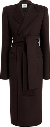 Khaite Bruine Wollen Ceintuurjas Hoge Hals - Dames - Jas met riem - Bruin - XS - Wol - Jassen
