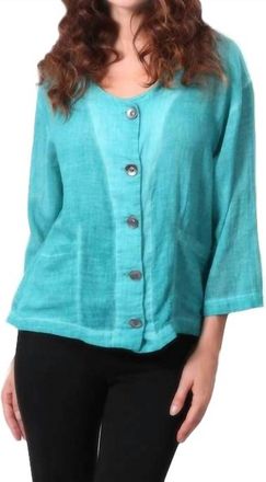 Angel Oil Wash Pocket Cardigan In Teal
