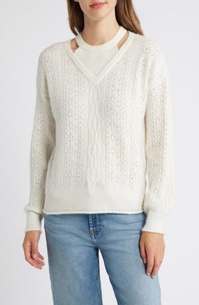 Wit & Wisdom V-Neck Sweater with Bib in Off White at Nordstrom, Size X-Large