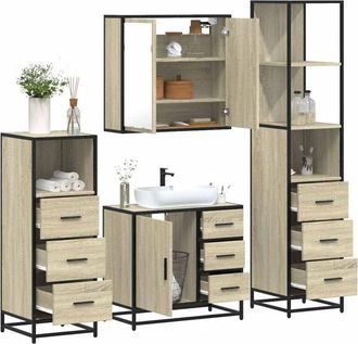 vidaXL Vidaxl - Juego De Muebles De Ba&ntilde;o 4 Pzas Contrachapada Roble Sonoma
