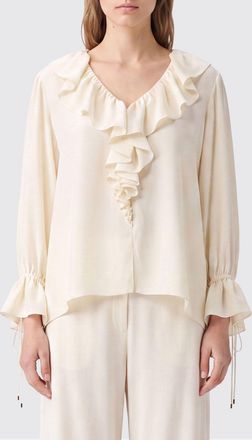 Chlo&eacute; Camicia in seta con rouches e scollo a V a maniche lunghe