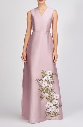 Kay Unger Aurelia Floral Sleeveless Taffeta Gown in Wood Rose at Nordstrom, Size 10