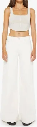 Mother Mid Rise Headliner Sneak Jeans In Cream Puffs