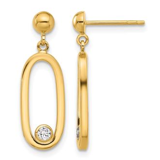 Diamond2Deal 14K Yellow Gold Round Cubic Zirconia Oval Dangle Earrings