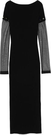Sportmax Zwarte Jurk met Boot Hals en Afneembare Mouwen - Dames - Maxi kleedjes - Zwart - S - Kleedjes