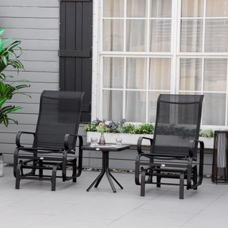 OUTSUNNY 3 Pcs Rocking Chair Gliding Chair Set w/ Table for Patio Garden in Black