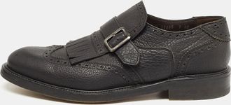 Ferragamo Black Brogue Leather Genesis Fringe Detail Wingtip Oxford