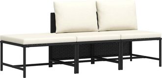 vidaXL Set De Sof&aacute;s De Jard&iacute;n 3 Piezas Y Cojines Rat&aacute;n Sint&eacute;tico Negro Vidaxl