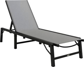 OUTSUNNY Folding Sun Lounger - 5-Position Adjustable Sun Sunbed - Light Grey | TJ Hughes