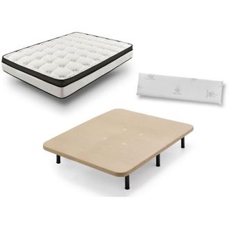 HOGAR 24 Colch&oacute;n Viscoel&aacute;stico Bioluxe 3d + Base Tapizada Con Patas De 32cm + Almohada 100% Viscoel&aacute;stica, 90x190cm
