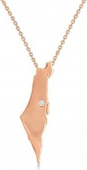 Allurez Diamond Israel Map Pendant Necklace 14K Rose Gold (0.02ct)