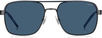 BOSS 57mm Square Sunglasses in Dark Ruthenium Black/Blue at Nordstrom