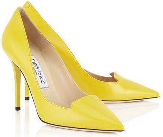 Jimmy Choo London Avril Yellow Kid Leather Pointy Toe Pumps Size 37.5