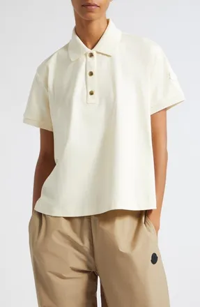 Moncler Snap Placket Polo in White at Nordstrom, Size X-Large