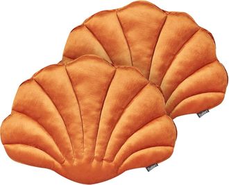 Beliani Conjunto De 2 Cojines Decorativos De Terciopelo Concha Marina Forma De Vieira Patr&oacute;n Liso Naranja Consolida