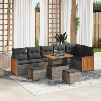 vidaXL Vidaxl - Conjunto De Sof&aacute; De Jard&iacute;n Con Coj&iacute;n 9 Pcs Gris 90 X 55 X 71 Cm