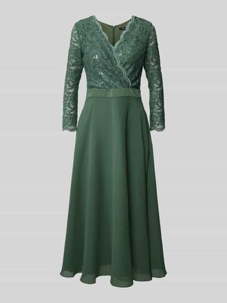 Swing Cocktailkleid mit Spitzenbesatz in Oliv, Größe 34