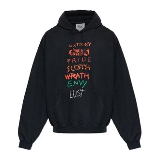 VETEMENTS Hoodies, male, Black, Size: L Black Hoodie With Vintage Effect
