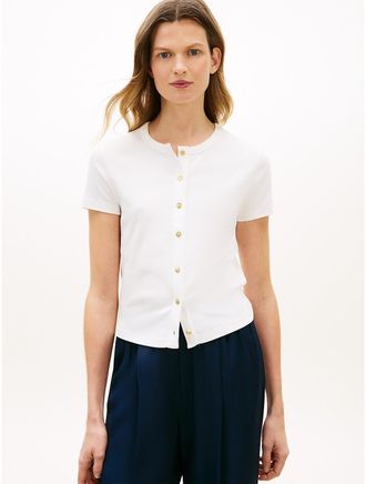 Tommy Hilfiger Womens Slim Fit Button-Up T-Shirt - White - XXS