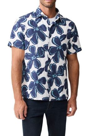 Rodd & Gunn Hamilton Bay Weekend Fit Floral Short Sleeve Stretch Seersucker Button-Up Shirt in Ink at Nordstrom, Size Xxx-Large