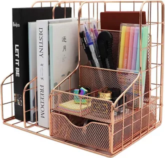 OEM Organizador De Escritorio, Acero, Acabado Oro Rosa, 7 Compartimentos, Caj&oacute;n, Para El Hogar Y La Escuela