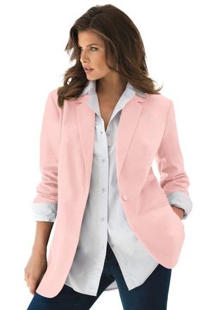 Roaman's Plus Size Relaxed Boyfriend Blazer in Soft Blush at Nordstrom, Size 28