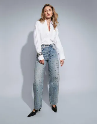 & Other Stories jeans dritti con occhielli in blu medio slavato