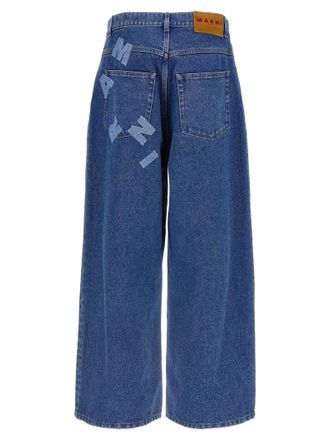 Marni Wide-Leg Logo Patch Jeans - Blue