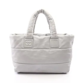 Chanel Navy Silver Leather Handbag Tote Bag (Pre-Owned)