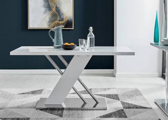 Furniturebox Sorrento 150cm 6-Seater White High Gloss & Chrome Modern Dining Table