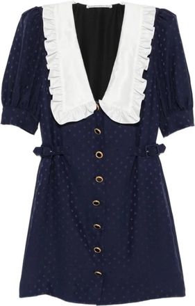 Alessandra Rich Jurk met rucheskraag en V-hals - Dames - Korte kleedjes - Blauw - 2XS - Kleedjes