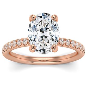 Pompeii3 3 1/2Ct Oval Diamond Engagement Ring Lab Grown in 14k Gold Hidden Halo