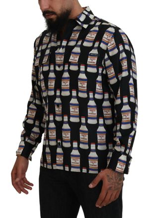 Dolce & Gabbana Silk Printed Collared Shirt - Black