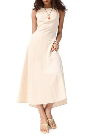 Mango Back Cutout Linen Blend A-Line Dress in Ecru at Nordstrom, Size 10