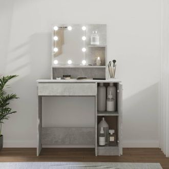 Berkfield Home Dressing Table with LED Concrete Grey 86.5x35x136 cm