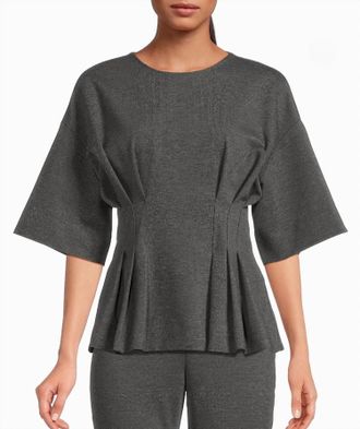 Natori Compact Knit Pleat Release Top In Dark Grey
