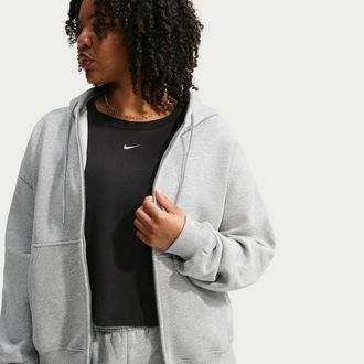 Nike Womens Studio Fleece Medium Weight Oversized Full-Zip Hoodie (Plus Size) in Grey | IW4710-063
