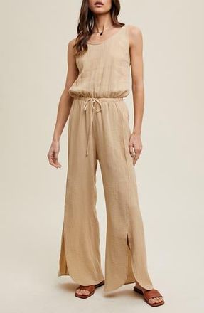 Wishlist Cotton Gauze Slit Wide Leg Jumpsuit in Natural at Nordstrom Rack, Size Large