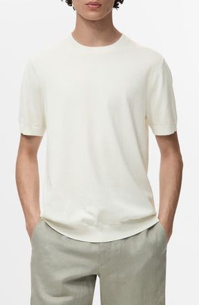 Mango Short Sleeve Cotton Crewneck Sweater in White at Nordstrom, Size X-Large
