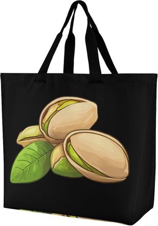 Generic Pistachio Reusable Shopping Bags One Shoulder Grocery Tote Bag Waterproof Big Purse for Work Travel