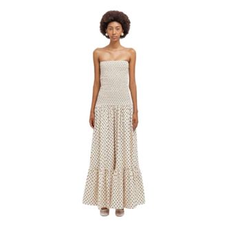 Weili Zheng Maxi Dresses, female, Beige, Size: S Smocked Cotton Muslin Maxi Dress