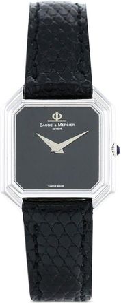 Baume & Mercier 1980 pre-owned Vintage 20mm - women - Leather/White Gold - One Size - Black