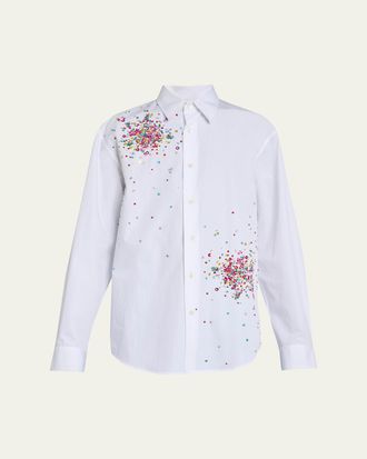 Dries Van Noten Mens Firework Embellished Cotton Poplin Shirt