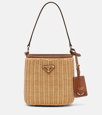 Prada Leather-trimmed wicker bucket bag