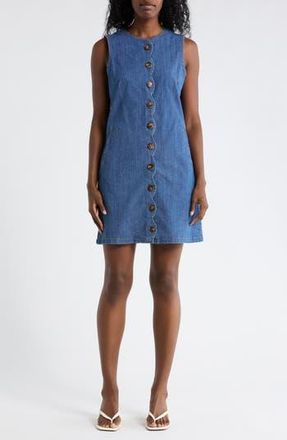 Ellen Tracy Sleeveless Scalloped Button Front Denim Minidress in Medium Denim at Nordstrom Rack, Size X-Small