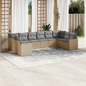 vidaXL Juego De Sof&aacute;s Jard&iacute;n Con Cojines Beige 10 Pzas Rat&aacute;n Sint&eacute;tico Vidaxl