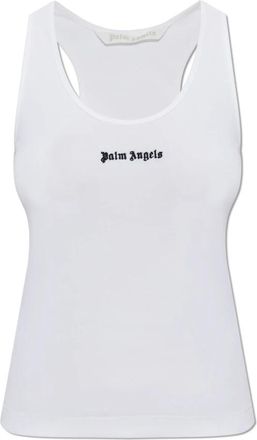 Palm Angels Top met Geborduurd Logo - Dames - Tops zonder mouwen - Wit - S - Katoen - Tops