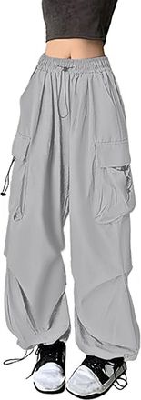 Generic Womens Gothic Cargo Pants - High Waist Oversized Combat Trousers, Lightweight Casual Streetwear, Korean Style Goth Pants